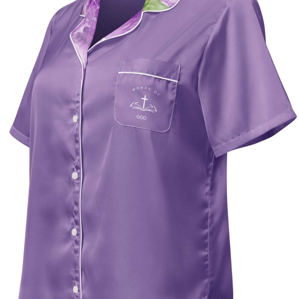 Purple Satin Women's Sleep Shirt & pants set - Woman of God delicate design